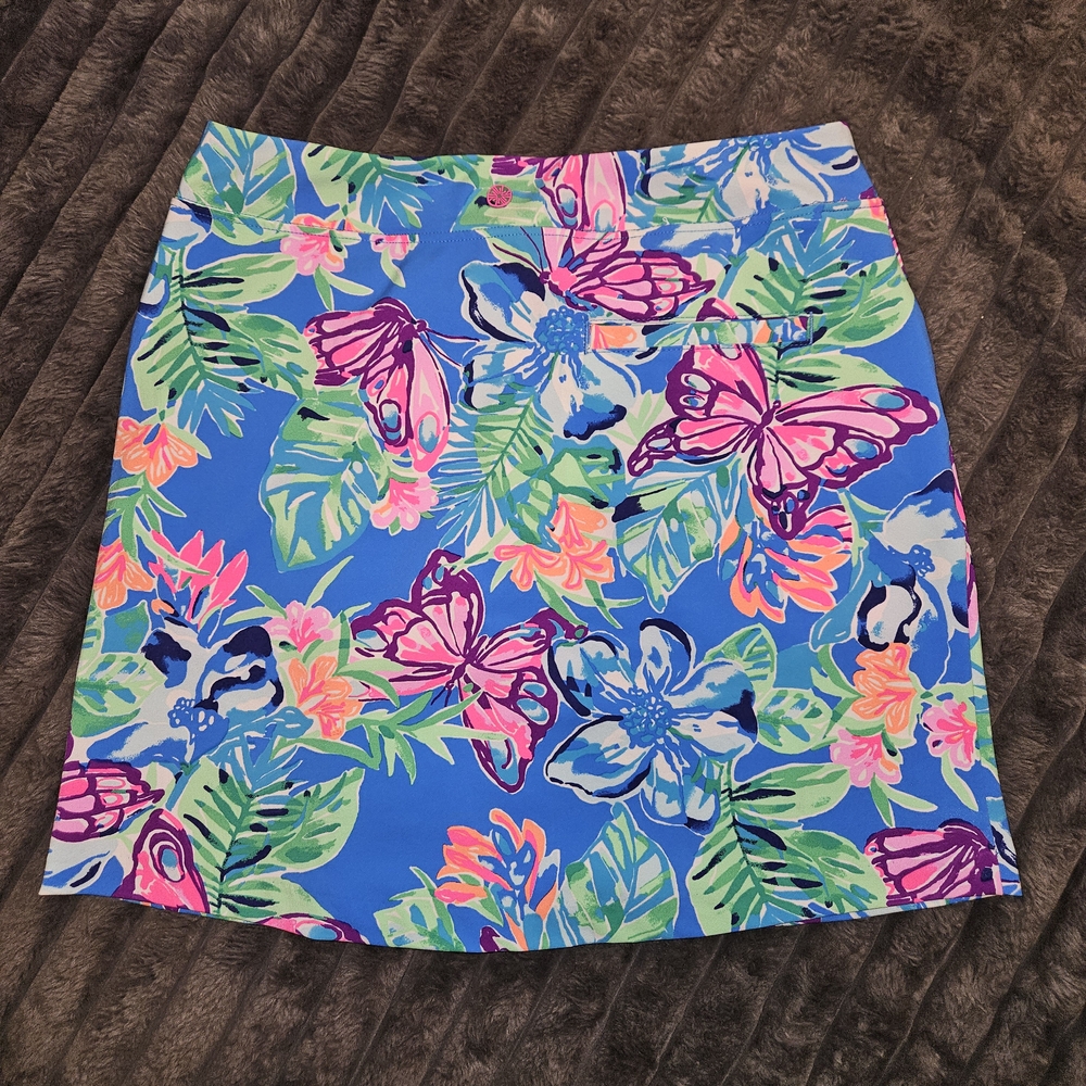 Lilly Pulitzer Luxletic Blue Floral Mini Skirt With Built-In Shorts - Picture 4 of 4